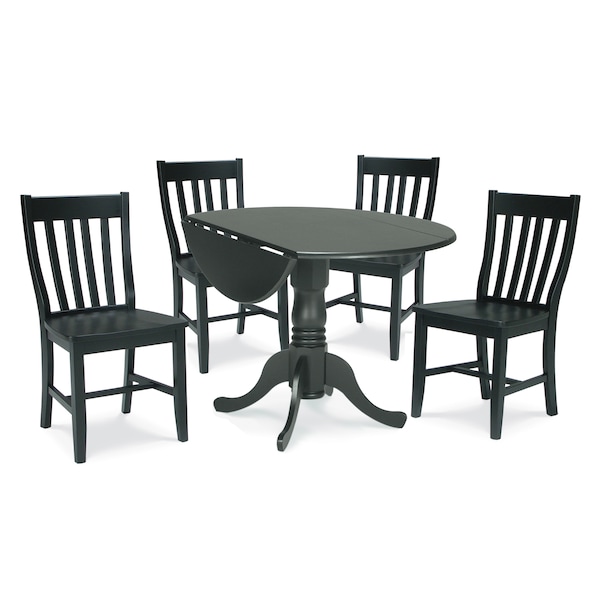 International Concepts Round 42 in Dual Drop Leaf Table with 4 Schoolhouse Chairs, Black, 42 in W, 42 in L, 29.5 in H K46-42DP-C61P-2 - main
